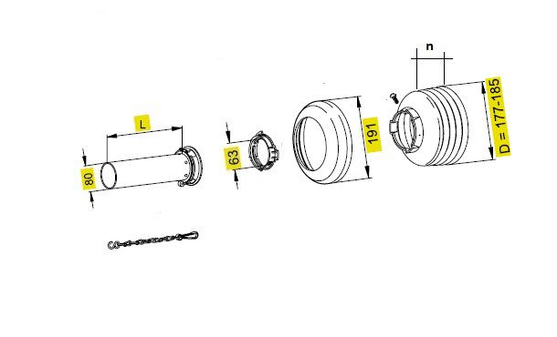 [WALTSDH25/1L1500-BIGD] Stofkap Binnen SD25/1 lengte 1500mm met kap Ø 185mm