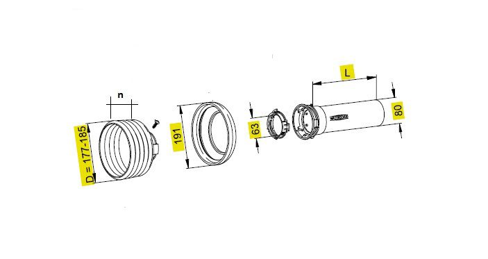 [WALTSDH25L1000-BU12GD] Stofkap Buiten SD25 lengte 1000mm met kap Ø 177mm
