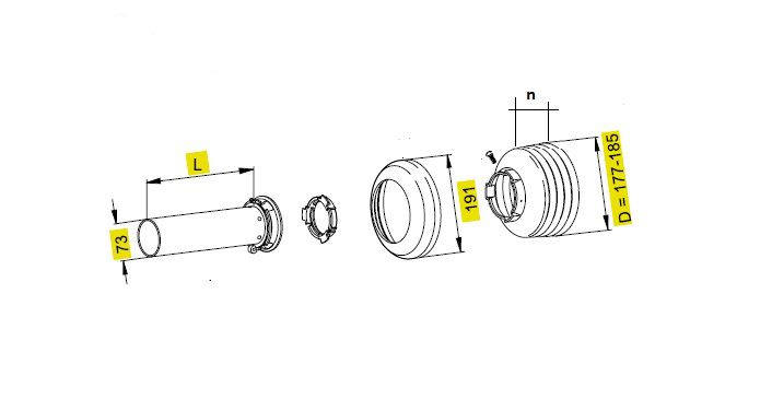 [WALTSDH25L1000-BI12GD] Stofkap Binnen SD25 lengte 1000mm met kap Ø 177mm