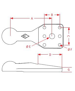 [CRAM8004442] Trehoog ZZK80-115S - plat met schuine kant - 4 gaten Ø 22 mm op 115 x 130