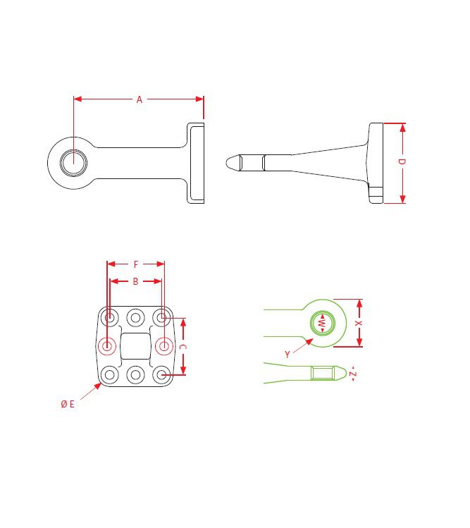 [CRAM8004912] Trehoog ZO74054-40D-8 - Flens 100 x 110 mm - 8 gaten Ø 17 mm - oog Ø 40 mm - L = 250 mm