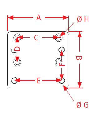 [CRAM8000429] Bevestingsplaat 205 x 185 - 140 x 80 - 4 gaten Ø 17 mm - 160 x 100 - 4 gaten M20