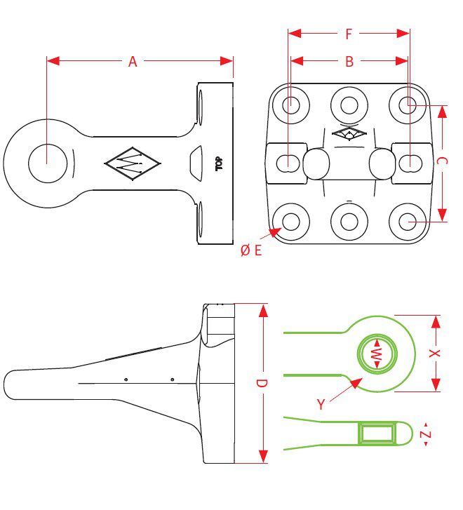 [CRAM8004778] Trehoog ZO5145 - Flens 145 x 145 mm - 8 gaten Ø 21 mm - oog Ø 50 mm - L = 240 mm