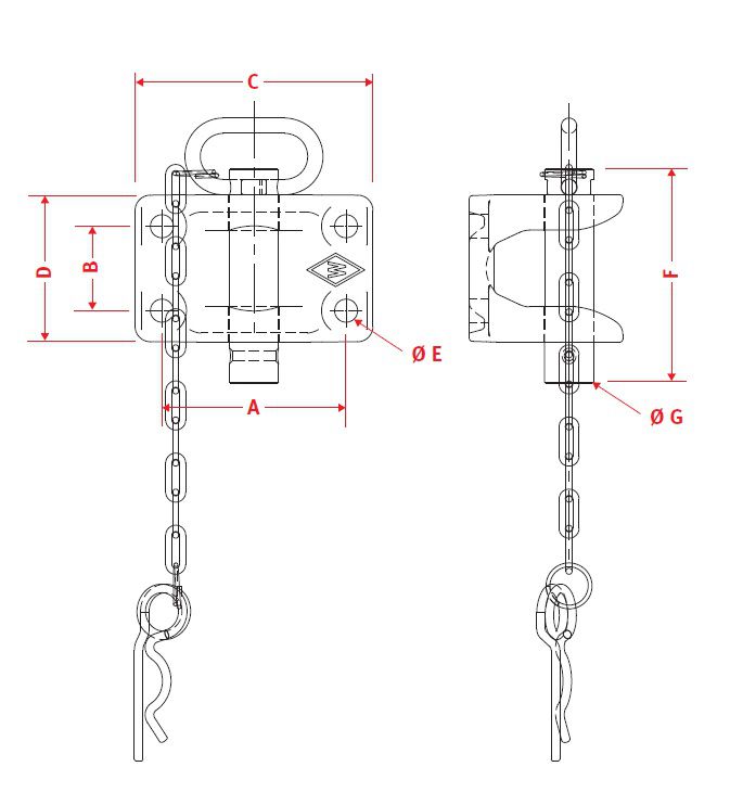 [CRAM8002463] Aanhangerkoppeling KU603 -  flens 160 x 100 - gaten Ø 21 mm