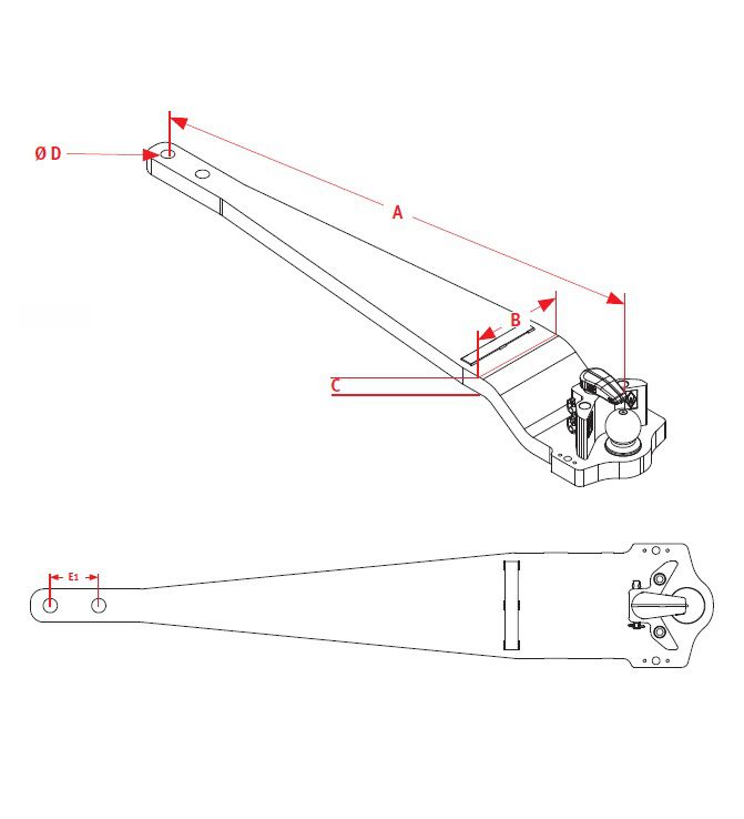 [CRAM8004871] Onderbalk met kogel KBA8345 - L = 1300 mm