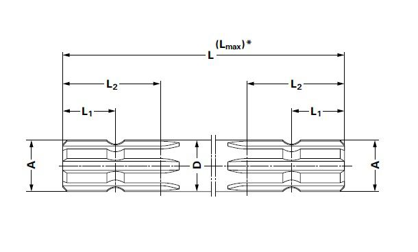 [WALT67.30.705L0800] Profiel as 2 zijden profiel 1.3/8" - 6 - L = 800 mm