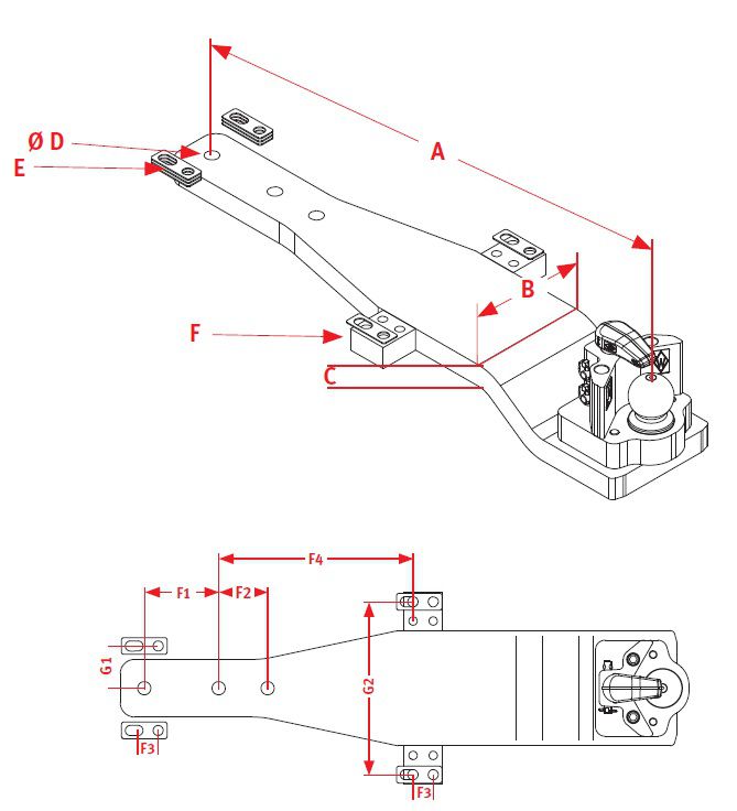 [CRAM8004710] Onderbalk met kogel KBA8344BWO - L = 1080 mm
