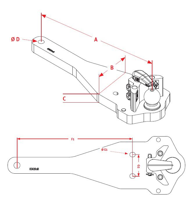 [CRAM8003284] Onderbalk met kogel KBA8305FB - L = 760 mm