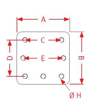 [CRAM8004473] Bevestingsplaat 210 x 210 - 145 x 145 - 6 gaten - 145 x 160 - 2 gaten