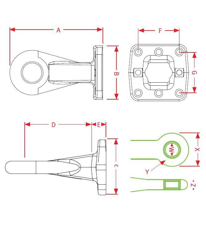 [CRAM8004927] Trehoog ZO74059-76B - Flens 190 x 180 mm - 8 gaten - oog Ø 76 mm - L = 329 mm
