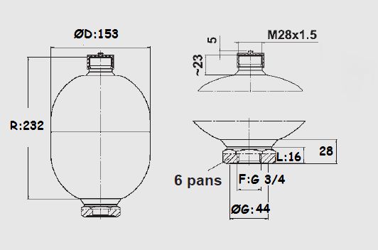 [DKWK 80 050 151] Accumulator 2,0 l - 210 bar max - Special Case NH - 20 BAR