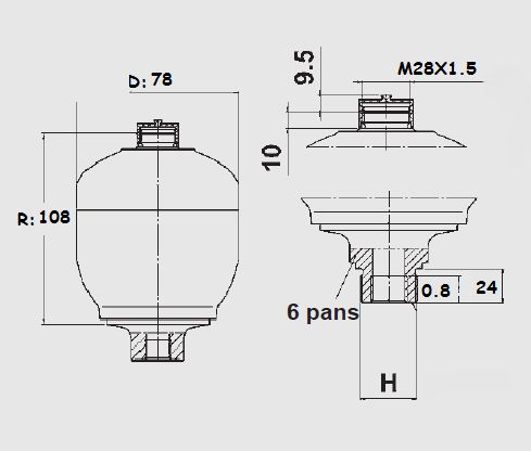 [DKWK 80 050 106] Accumulator 0,16 l - 300 bar max -  ma. 3/4 UNF - vuldruk 55 bar