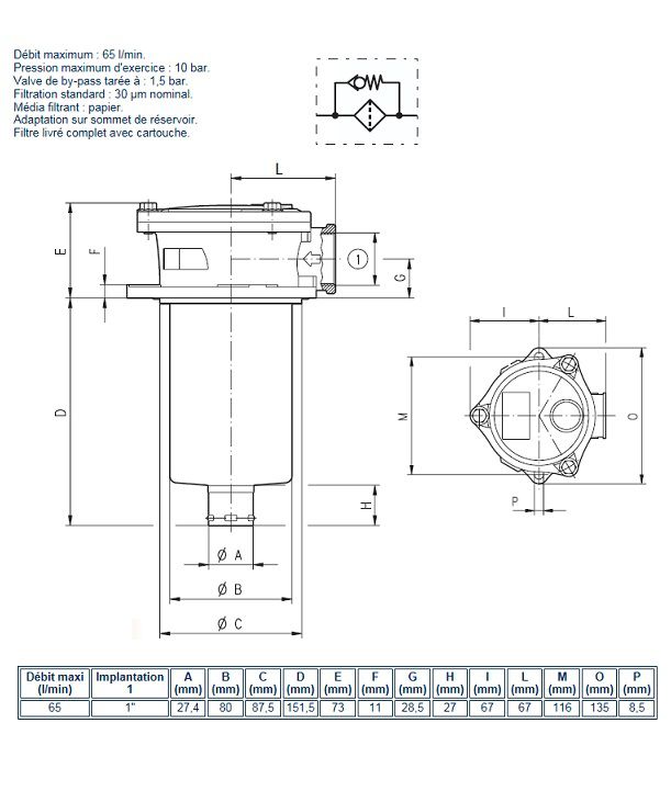 [DKWK 80 020 310 H] Filter half  ingebouwd met houder 1" BSP - 25 microns - max 65L/min
