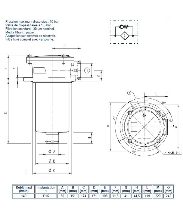 [DKWK 80 020 320 H] Filter half  ingebouwd met houder 1.1/2" BSP - 25 microns - max 140L/min