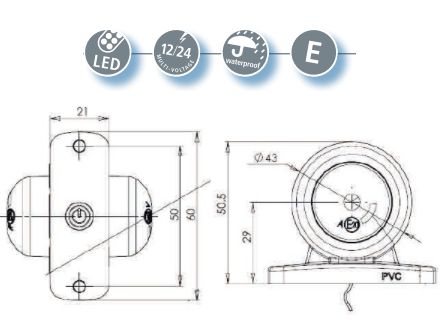 [AEBB275] Markeerverlichting 12/24V - Rood/Kristal