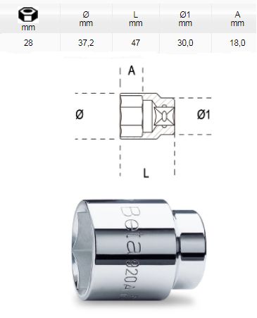 [BETA920 A28] Dopsleutel zeskant - 1/2 - 28mm