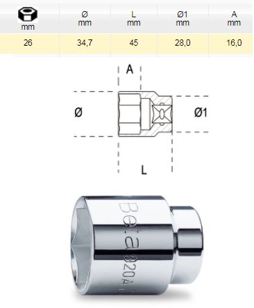 [BETA920 A26] Dopsleutel zeskant - 1/2 - 26mm