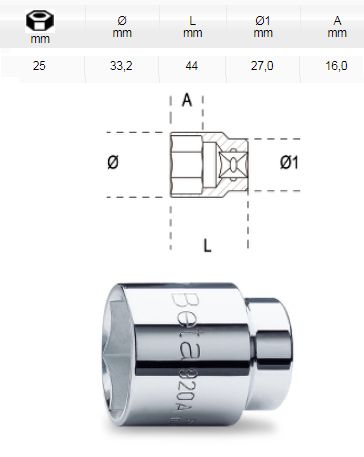 [BETA920 A25] Dopsleutel zeskant - 1/2 - 25mm