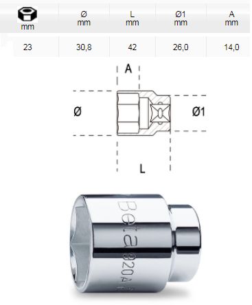 [BETA920 A23] Dopsleutel zeskant - 1/2 - 23mm