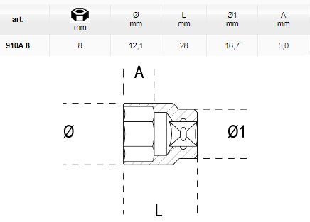 [BETA910 A8] Dopsleutel zeskant 3/8  8mm