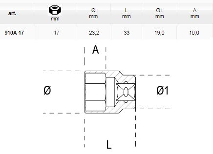 [BETA910 A17] Dopsleutel zeskant 3/8  17mm