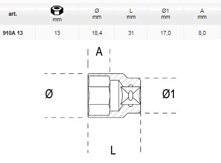 [BETA910 A13] Dopsleutel zeskant 3/8  13mm
