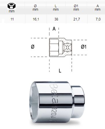 [BETA920 A11] Dopsleutel zeskant - 1/2 - 11mm