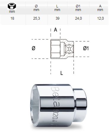 [BETA920 A18] Dopsleutel zeskant - 1/2 - 18mm