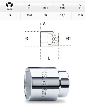 [BETA920 A19] Dopsleutel zeskant - 1/2 - 19mm