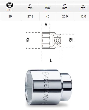 [BETA920 A20] Dopsleutel zeskant - 1/2 - 20mm
