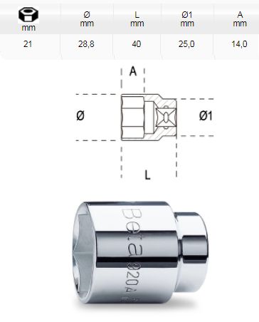 [BETA920 A21] Dopsleutel zeskant - 1/2 - 21mm
