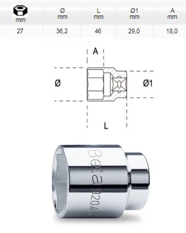 [BETA920 A27] Dopsleutel zeskant - 1/2 - 27mm