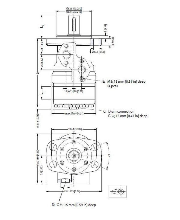 [DANF151-6010] Motor OMR 50 cc - as 25 mm - max.775 t/min - max. 40 l/min - max. 140 bar - Side port