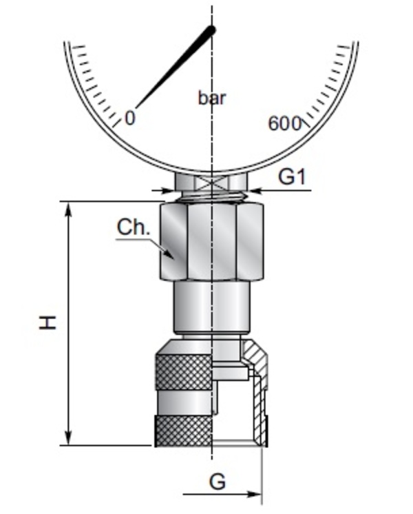 [DKWK 80 800 310] Druknemer manometer (vrouwelijk 1/4" BSP) x (mannelijk M16 x 2)
