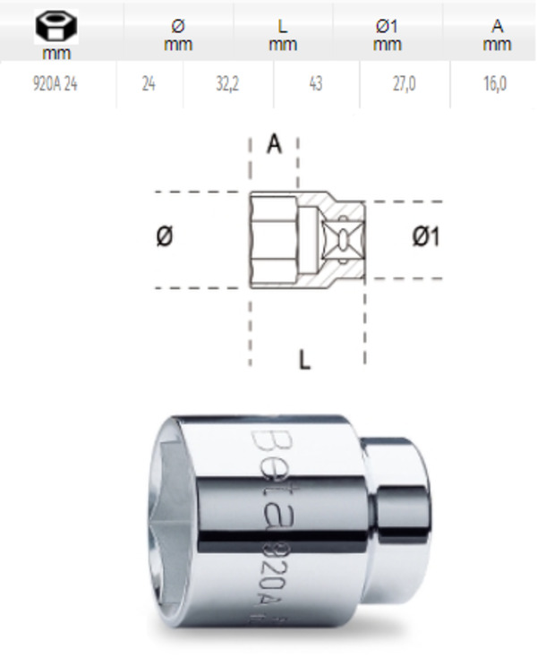 [BETA920 A24] Dopsleutel zeskant - 1/2 - 24mm