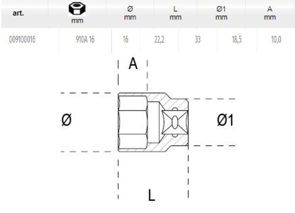 [BETA910 A16] Dopsleutel zeskant 3/8  16mm