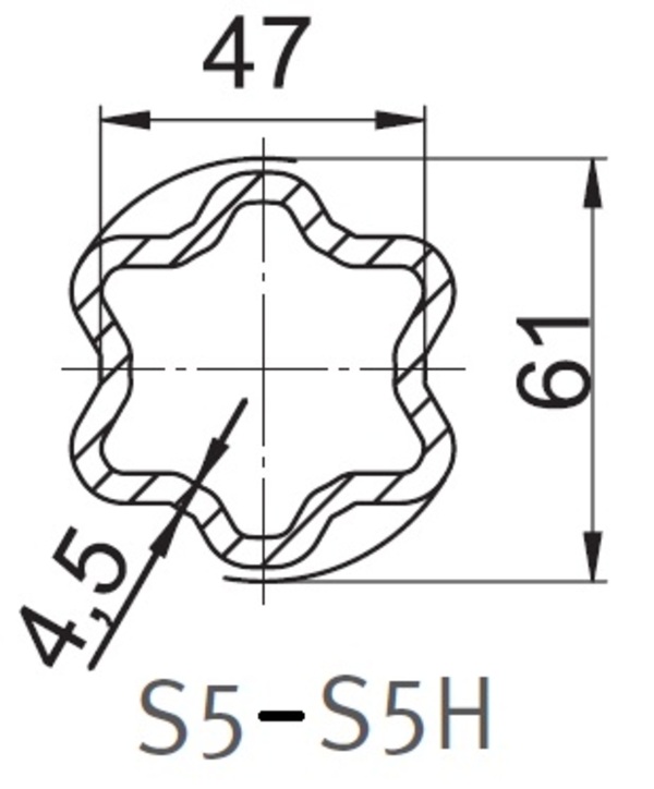 [WALT75.45.00L0800] Profielbuis S5 - 47,0 x 61,0 - lengte 0800mm