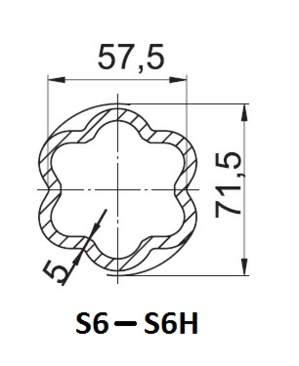 [WALT75.46.55L1400] Profielbuis S6 - 57,5 x 71,5 - lengte 1400mm - gehard