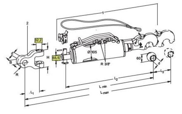 [WKSS207876] Hydraulisch derde punt met dempingsmechanisme  CAT 3/105 - slag 250 mm --> 184KW