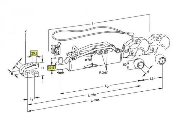 [WKSS207238] Hydraulisch derde punt met dempingsmechanisme  CAT 3/70 - slag 185 mm --> 110KW   