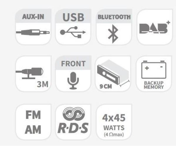[VDOOCT412DABBT] Autoradio DAB+/MP3/USB/AUX/SD/bluetooth - Diepte 90 mm