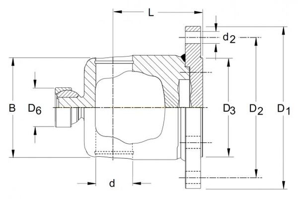 [WALT26.75.00] Flensgaffel 6 gaten Ø 160 mm - buiten centrering Ø 98 mm (80°) P