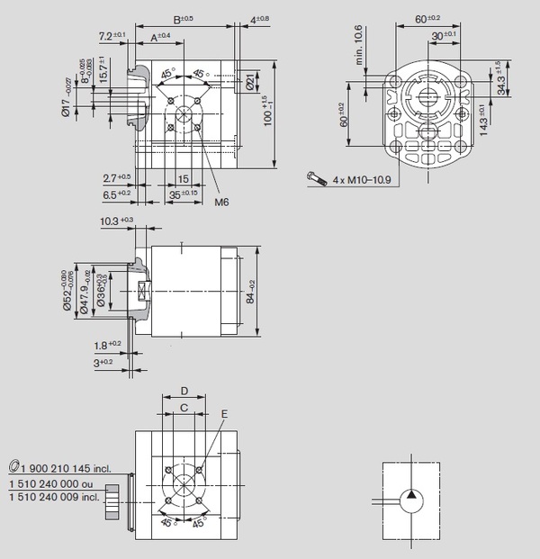 [BOSC1 517 222 524] Pomp 4 gaten 60,0 x 60 - Oldhamkoppeling - 16,0 cc - Links draaien - Bosch