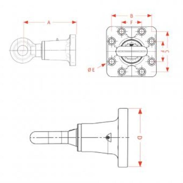 [CRAM8005148] Trehoog ZOD5168 - Flens 160 x 160 mm - 8 gaten Ø 21 mm - oog Ø 50 mm - L = 268 mm