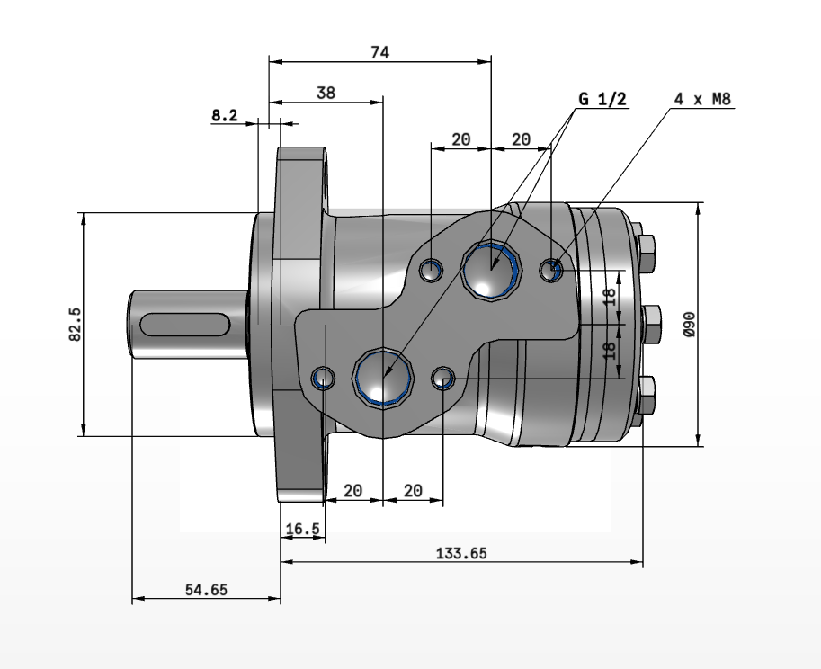 Motor MP 160 cc - as 25 mm - max.378 t/min - max. 60 l/min - max. 140 bar - Side port