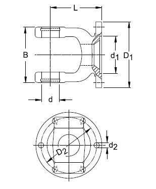 [WALT21.16.00] Flensgaffel 6 gaten Ø 100 mm - binnen centrering Ø 57 mm