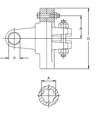 [WALT57.102.19] Breekboutkoppeling W2600 - 1.3/8" - 6 / kruis 42x104 / 250 daNm / bout M8  met klemconus