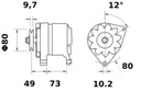 [ISKRIA0037] Alternator Mahle MG123  12V - 33 A