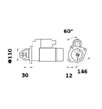 [ISKRIS0203] Starter Mahle MS388  2,7 Kw - 12V - 9T - (met reductie zie IS1263)