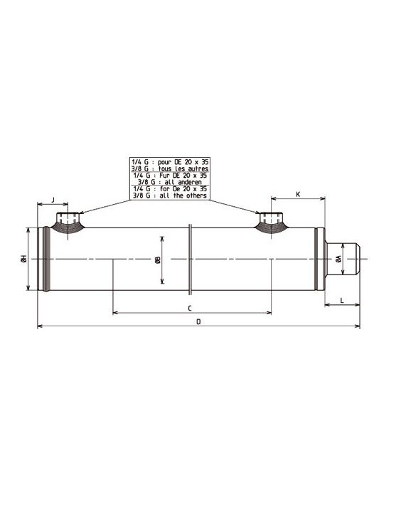 [DKWK 96 250 455 S] Cilinder DW stang 25 mm - boring 40 mm - Slag 0550 mm - lengte 0680 mm (tot einde voorraad)